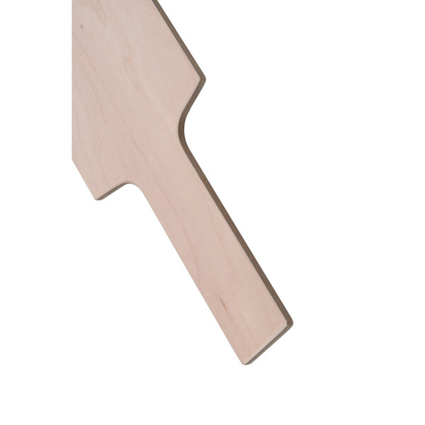 An American Metalcraft maple wooden serving paddle with a curved edge.
