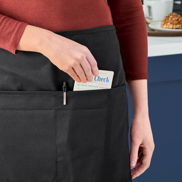 Chef Revival Black Poly-Cotton Customizable Full-Length Bistro Apron with 2 Pockets