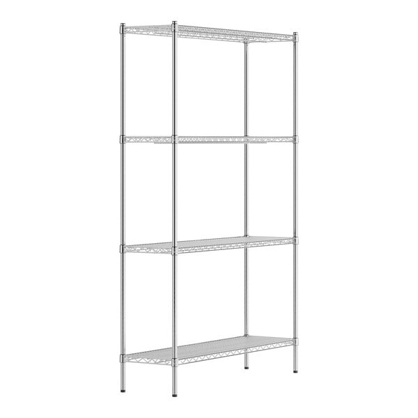 A Regency chrome wire shelving unit with four shelves.