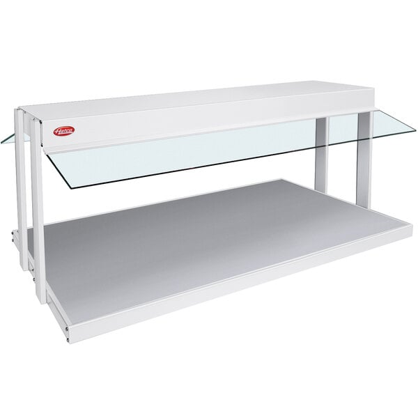 A white Hatco countertop buffet warmer with a glass top.