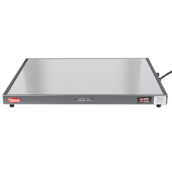 A Hatco Glo-Ray portable heated shelf warmer with a metal plate on top.