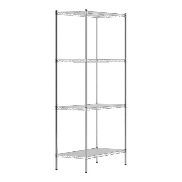 A Regency chrome wire shelving unit with four shelves.