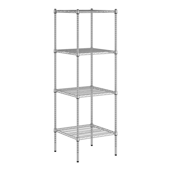 A wireframe Regency chrome shelving unit with four shelves.