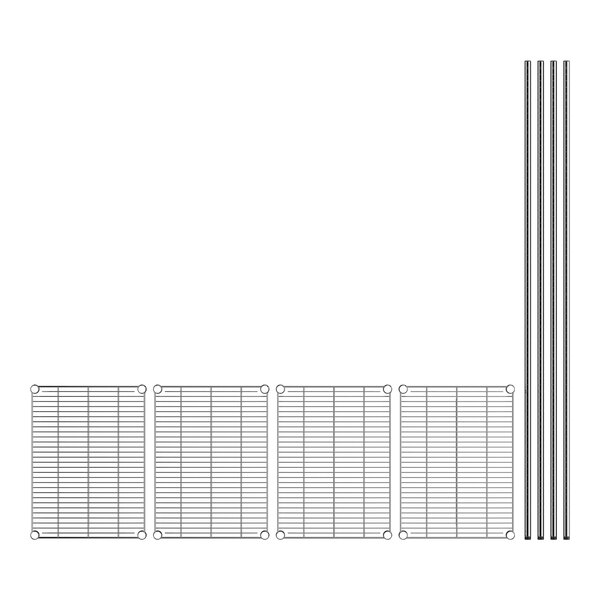 A drawing of a Regency chrome wire shelf grid with metal bars.