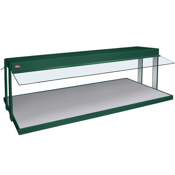 A green rectangular Hatco countertop buffet warmer with a white surface.