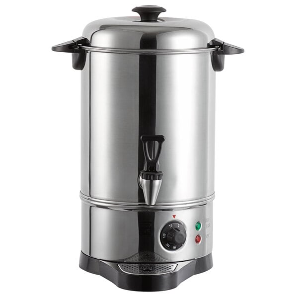 A silver and black Town 8 liter water boiler with a stainless steel lid.