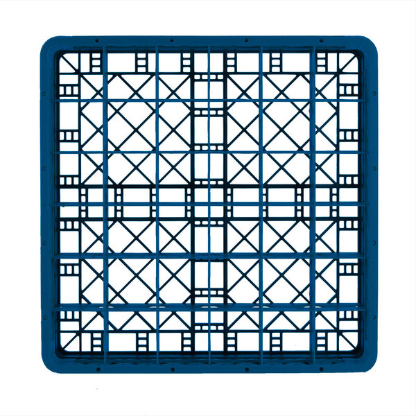 A blue Vollrath plastic glass rack with a grid pattern on it.