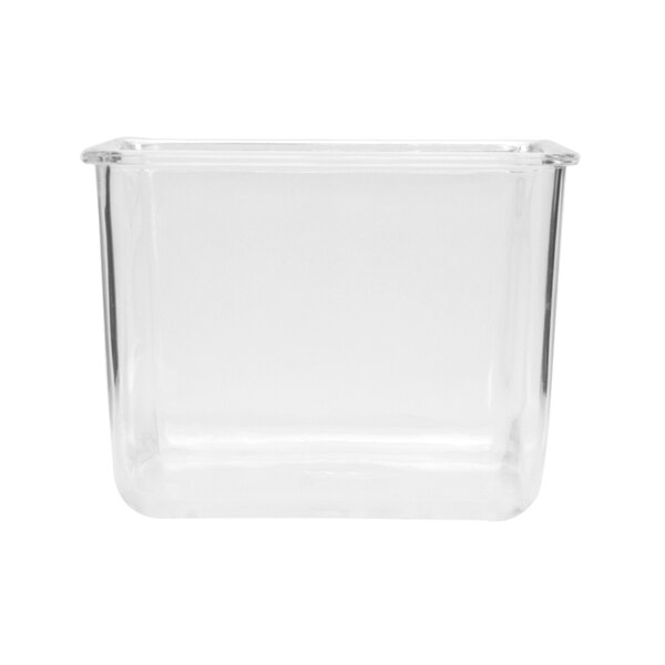 An American Metalcraft clear plastic condiment dispenser insert with a lid.
