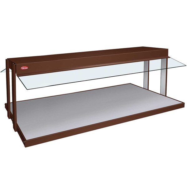A brown Hatco countertop buffet warmer with a glass top.