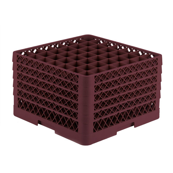 A burgundy Vollrath glass rack with open extender on top.