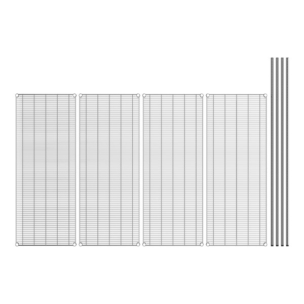 A close-up of a chrome wire mesh panel with poles.