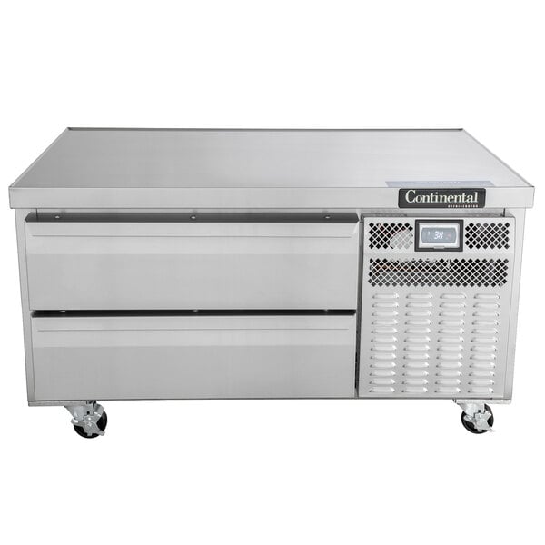 A stainless steel Continental Refrigerator chef base with two drawers.