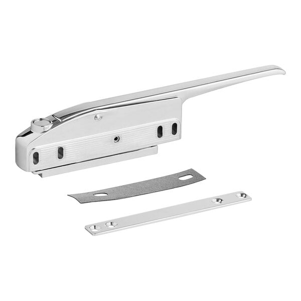 A stainless steel Kason magnetic door latch with a black border.