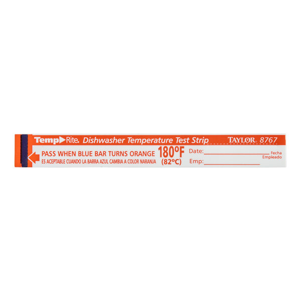 Taylor 8767J TempRite Single Use Dishwasher 180 Degrees F Test Strip - 25/Pack