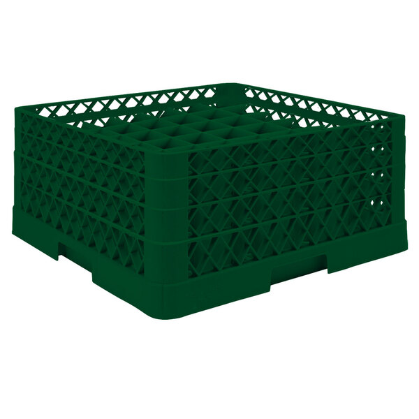 A Vollrath green plastic glass rack with a lattice pattern on the bottom.