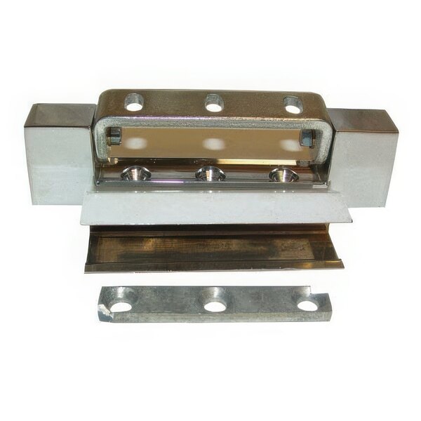 A metal AllPoints door hinge with two holes.