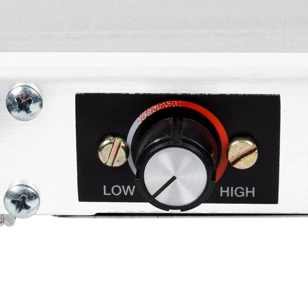 A close up of the white and black control panel on a Hatco Glo-Ray heated shelf warmer.