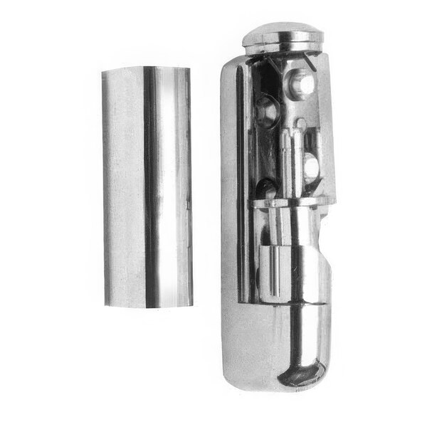 A pair of silver metal AllPoints edge mount door hinges.