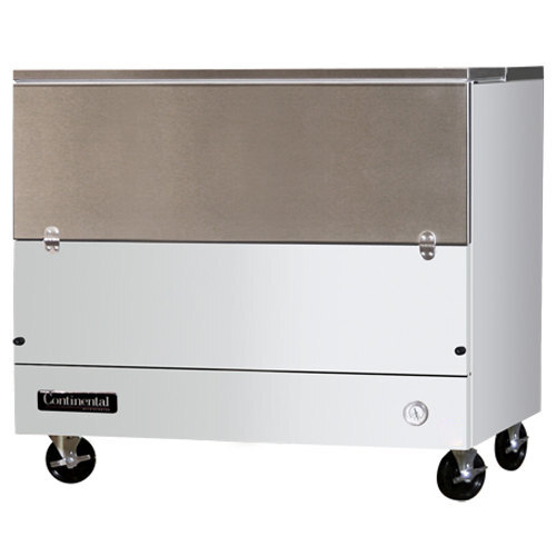 A white and stainless steel Continental Refrigerator milk cooler.