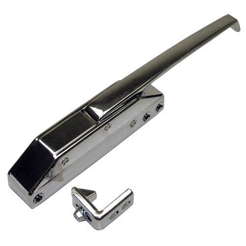 A chrome All Points door latch with straight handle.