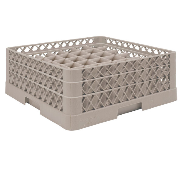 A beige Vollrath Traex glass rack with a grid.