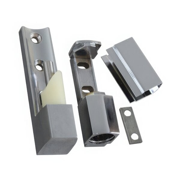 A close-up of an AllPoints edge mount door hinge.