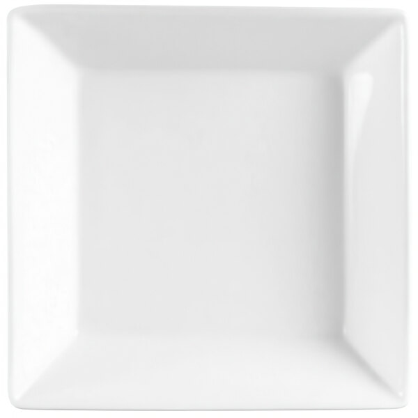 A bright white square porcelain bowl with a white rim.