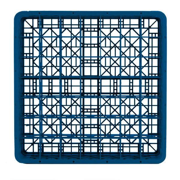 A Vollrath blue plastic glass rack with 49 compartments.
