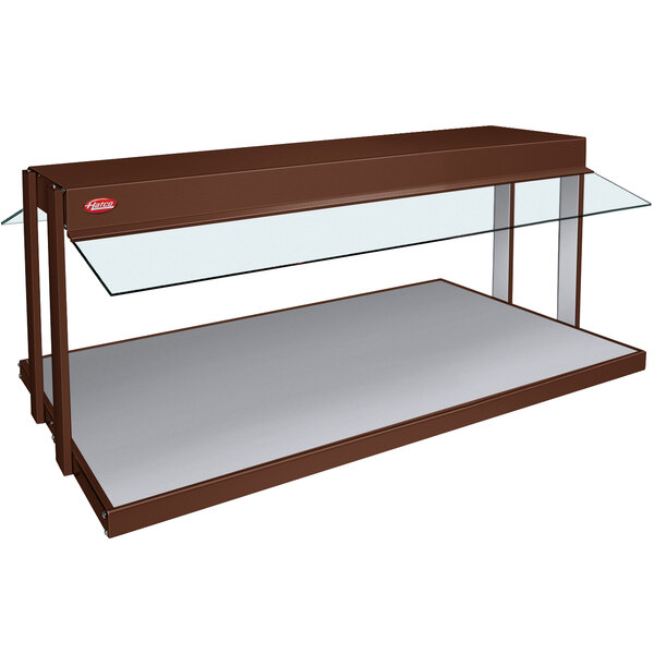 A brown Hatco buffet warmer with glass shelves.