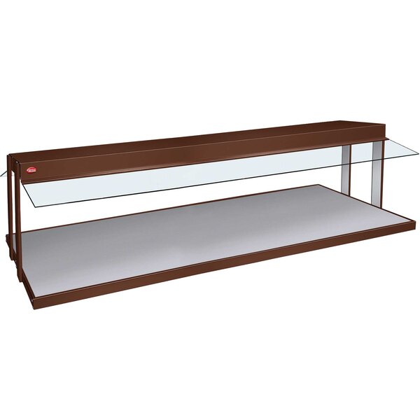 A brown rectangular Hatco countertop buffet warmer with a white surface.