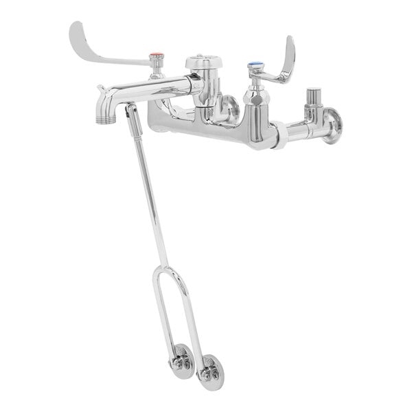 A T&S chrome wall mount service sink faucet with wrist action handles.