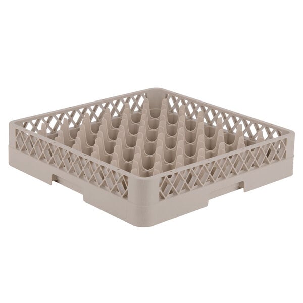 A beige Vollrath TR9 Traex glass rack with compartments.