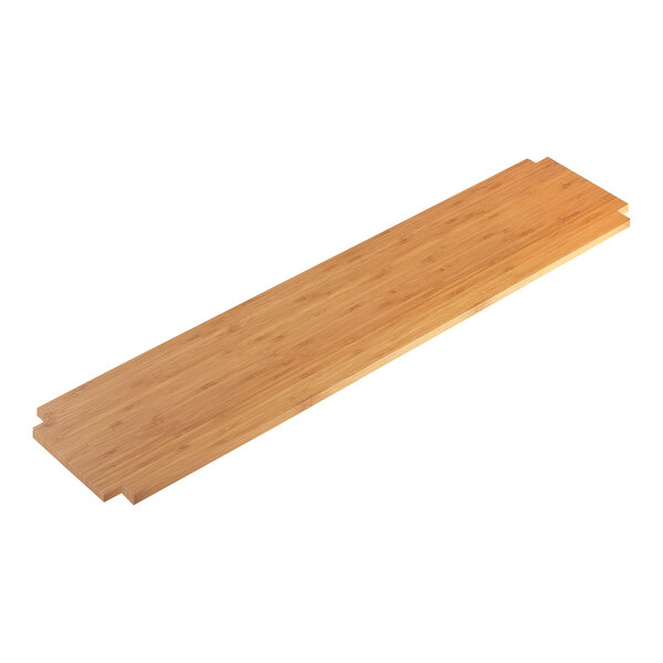 A bamboo rectangular riser shelf with a long edge on a white background.