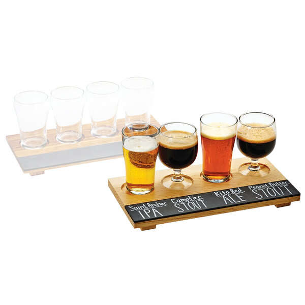 CalMil 2063 Natural Wood Four Compartment WriteOn Beer Sampler Tray