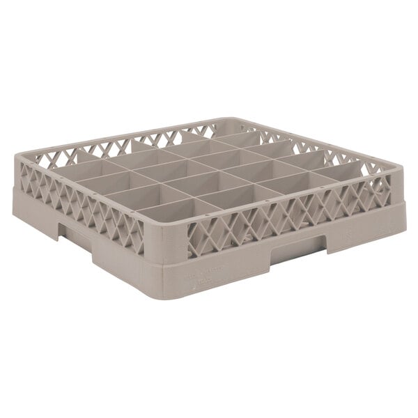 A white plastic Vollrath cup rack with 20 compartments.