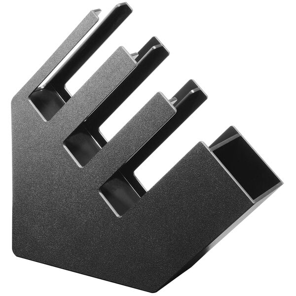 A black metal Cal-Mil countertop organizer with three slots.