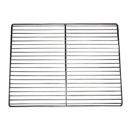 A zinc wire shelf with a metal grid.