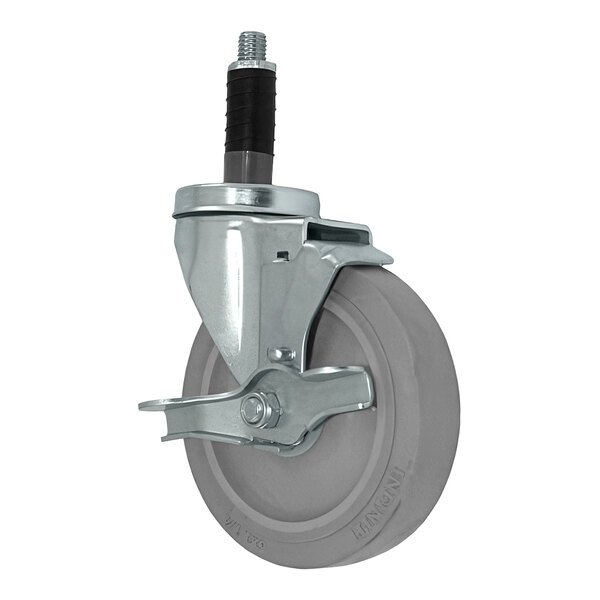 An AllPoints swivel stem caster with a metal wheel and a rubber tire on a black handle.