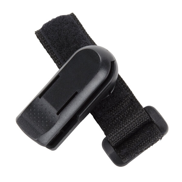 A black strap with a black plastic buckle.