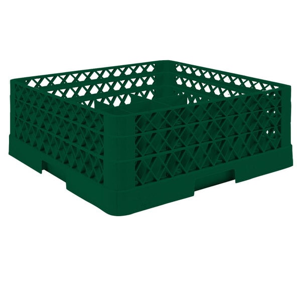 A green plastic Vollrath Traex cup rack with lattice design.