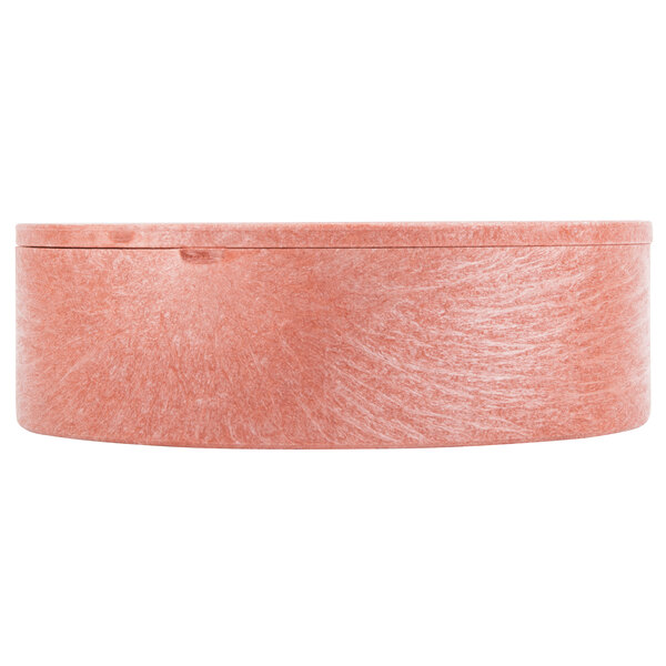 A round pink polyethylene container with a lid.