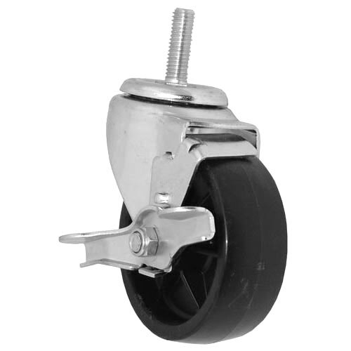 A black stem caster wheel with a metal screw.