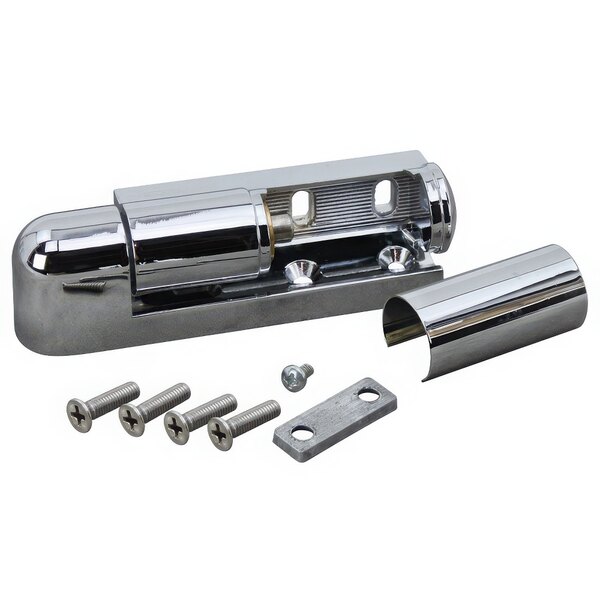 A chrome AllPoints reversible cam lift door hinge with screws and bolts.