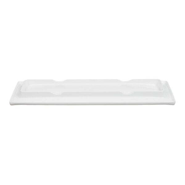 A white rectangular melamine tray.
