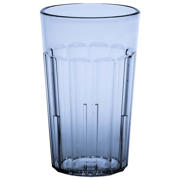 A slate blue Cambro plastic tumbler with a clear rim.