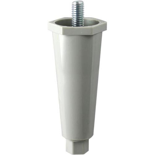 A white plastic hex foot with a screw on top.