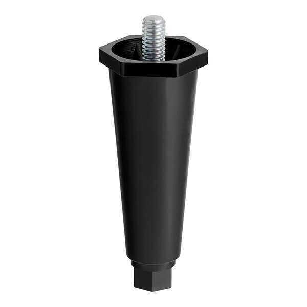 A black plastic hex foot with a screw on top.