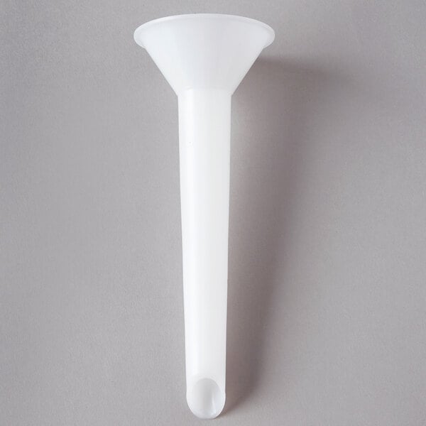 A white Vollrath sausage stuffer tube.