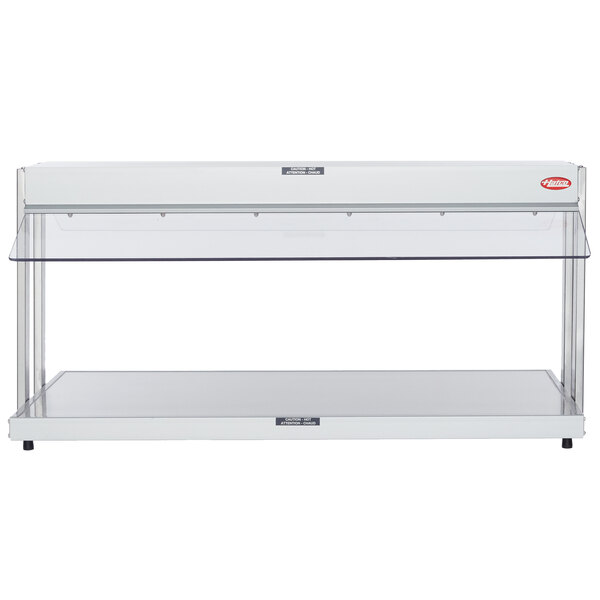 A white rectangular Hatco countertop buffet warmer with a red logo.