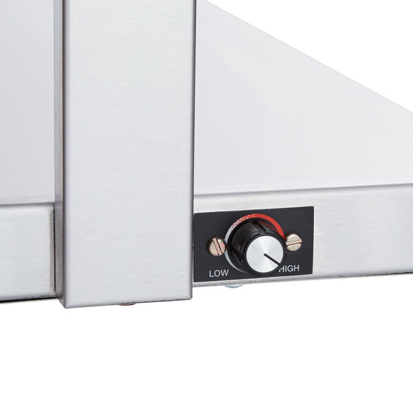 A Hatco countertop buffet warmer with thermostatic controls on a counter in a professional kitchen.